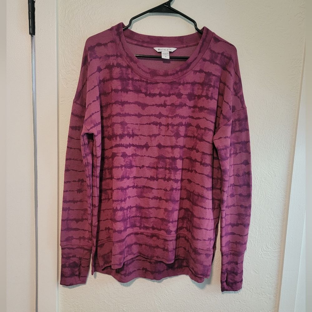 Athleta Coaster Luxe Printed Sweatshirt Burgundy Tie Dye Crew Neck Medium